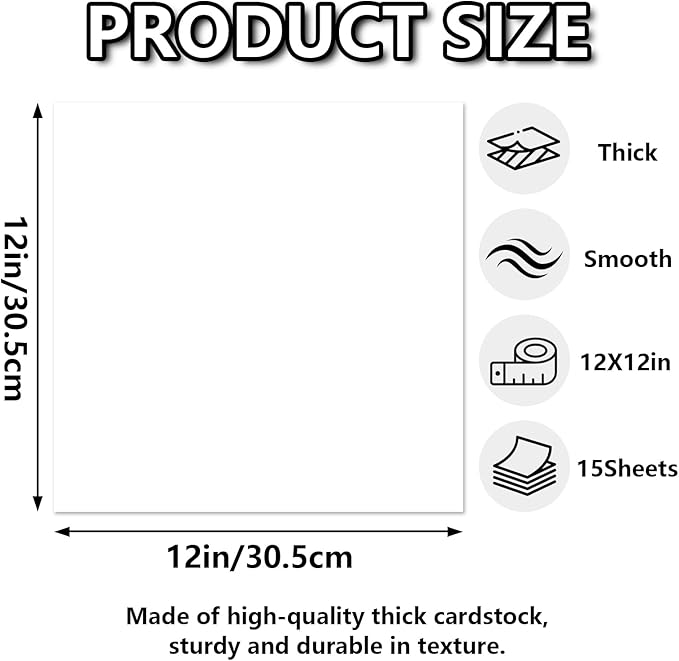15 Sheets White Cardstock 12"x12",250gsm/90lb Heavyweight Cardstock Paper, Thick and Smooth Card Stock Perfect for Card Making, Scrapbooking and Crafts