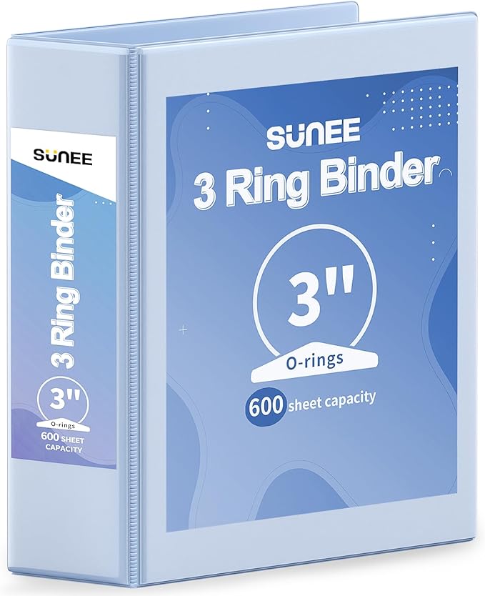 SUNEE 3 Ring Binder 3 Inch 1 Pack, Clear View Binder Three Ring PVC-Free (Fit 8.5x11 Inches) for School or Office Supplies, Haze Blue