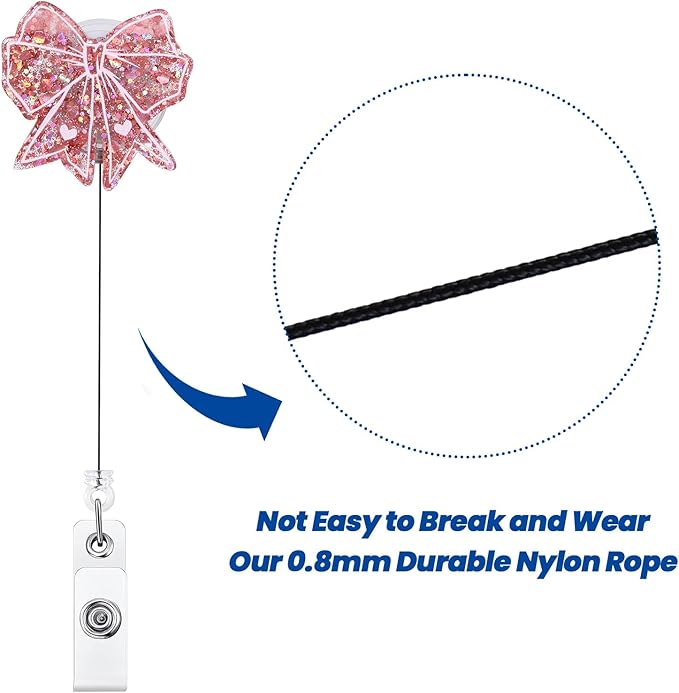 Cute Pink Bow Badge Reel | Retractable ID Card Badge Holder | Name Tag Work Badge Clip for RN LPN CNA MA ER Night Shift Nurse Nursing Student Doctor Teacher | Nurse Gifts | Acrylic｜Alligator Clip