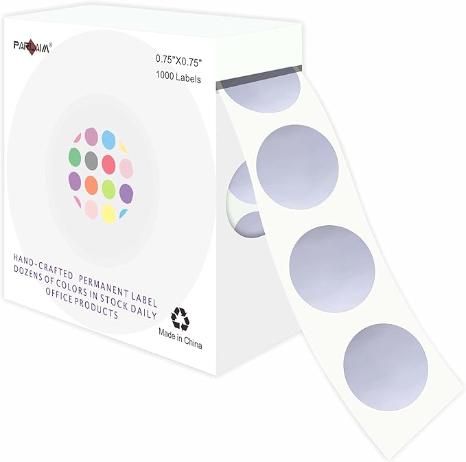 PARLAIM 3/4 Inch Roll Color Coding Labels,1000 per Roll Round Permanent Adhesive Color Coding Circle Dot Stickers for Office Home (Silver)