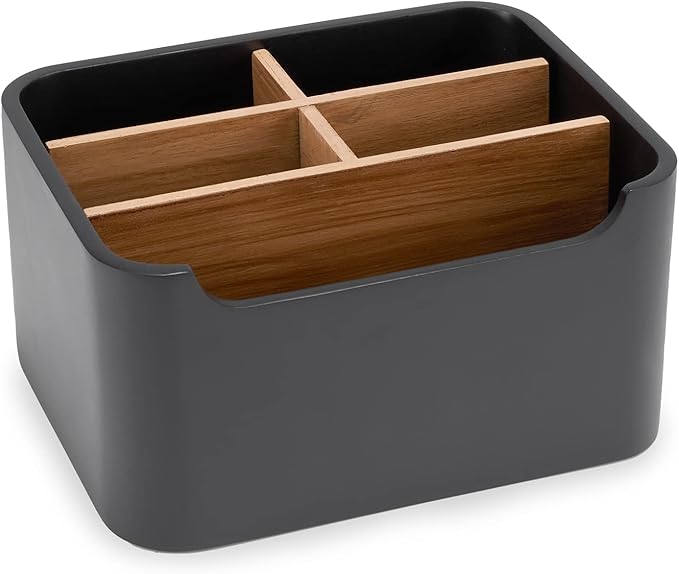 SZYRL Stylish Desk Organizer and Remote Control Holder in Black - Keep Your Workspace Tidy and Organized, Multi-Purpose Storage for Office Desktop Coffee Table Bedside Nightstand