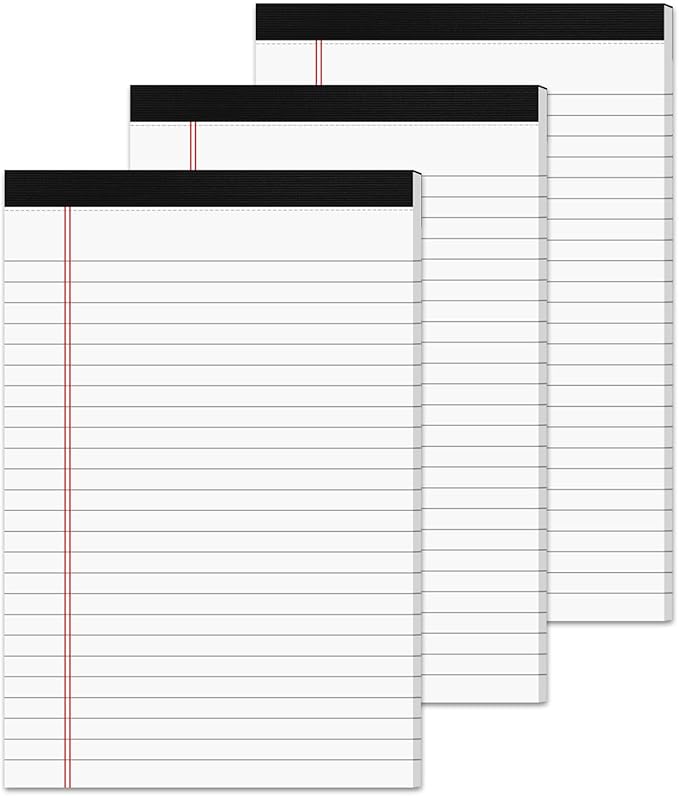 Aidunmis 3 Pack Small Legal Pads 5x8 White Notepads Paper Tablets 5x8 Legal Pad 80 GSM Lined Note Pads of Paper 5x8 College Ruled Writing Pads 30 Sheets/Pad, 25 Lines Note Pads for School, Office