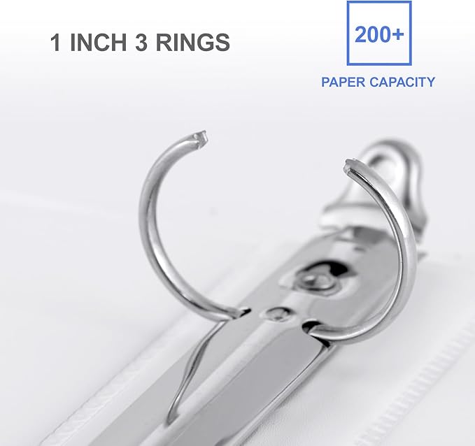 3 Ring Binder 1 Inch, ViVin Sturdy 1"-Round Ring Binder with 2 Interior Pockets, Clear View Cover, PVC-Free, Fits 200 Sheets of 8.5'' x 11'' Paper, Office Home School (12 Pack, White)