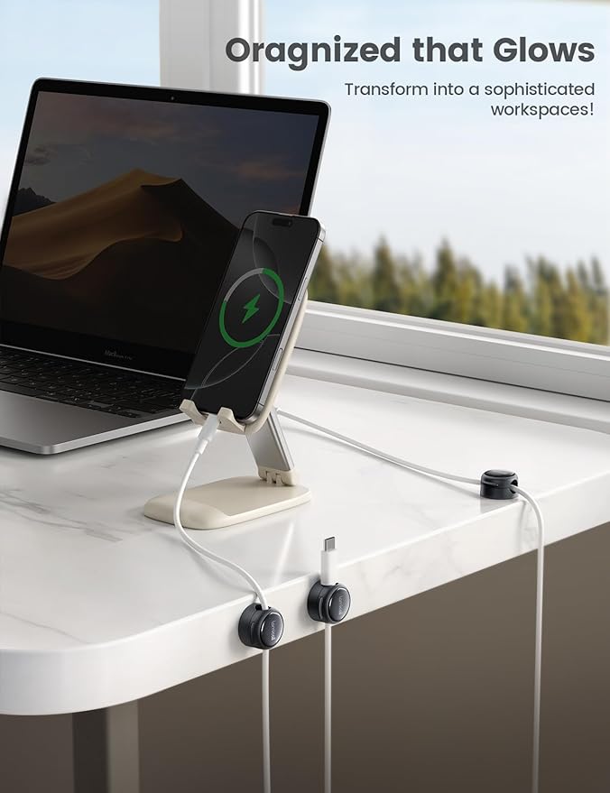 8Pack Magnetic Cord Organizer Cable Clips - Lamicall [Crystal-Clear] Desk Cable Managment for Phone Charging Cord, Adhesive Wire Holder for Home Office Desk Nightstand, Christmas Organizer Accessories