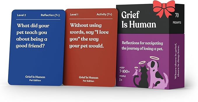 Grief is Human (Pet Edition) | Family & Friends Conversation Cards for Grieving | 70 Reflection Cards to Help You Process The Journey of Losing a Beloved Pet | Therapy for Adults | 1+ Players