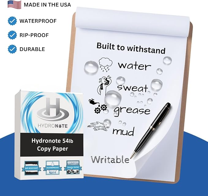 TerraSlate Waterproof Paper - Hydronote 54lb, 8.5” x 11” (250 Sheets) | Weatherproof Copy Paper for Holiday Printing, New Year Menus, and Durable Christmas Crafts