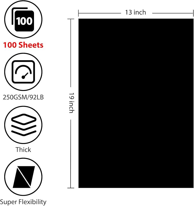 OcePor 100 Sheets Black Cardstock 13” x 19”, 92lb/250gsm Black Card Stock, Thick Card Stock Paper, Heavy Cardstock Paper for Printer, Resume, Scrapbooks, Art, Crafts, Business Cards