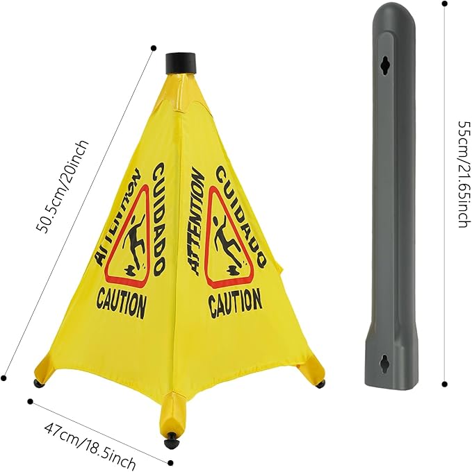 20 inch Wet Floor Sign 8 Pcs, Pop up Foldable Wet Safety Signs with Storage Tube Commercial Caution Safety Cone Pop up Caution Sign, for Stores Grocery Restaurant Restroom Office Hotel (8)