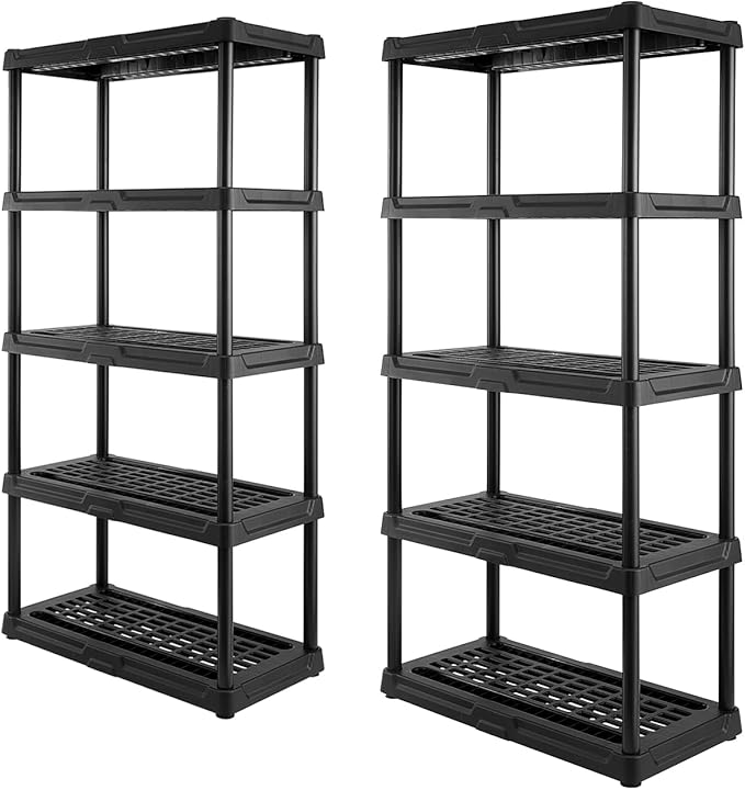 CENTREX CX 5-Tier (72”H x 36”W x 18”D) Plastic Storage Shelving Unit (Black) 2 Pack, Heavy Duty, 150lbs Per Shelf Capacity, Indoor/Outdoor Storage Organization in Home, Garage, Office, Easy Assembly
