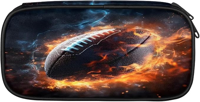 Pardick American Football Fire Pencil Case，Big Capacity Pencil Pouch Coin Pouch Stationery Organizer For Teen School