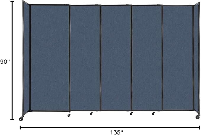 Versare Straightwall Sliding Portable Wall Partition | Freestanding Office Dividers | Locking Wheels | Temporary Room Separator | 11'3'' Wide x 7'6'' Tall Ocean Fabric Panels