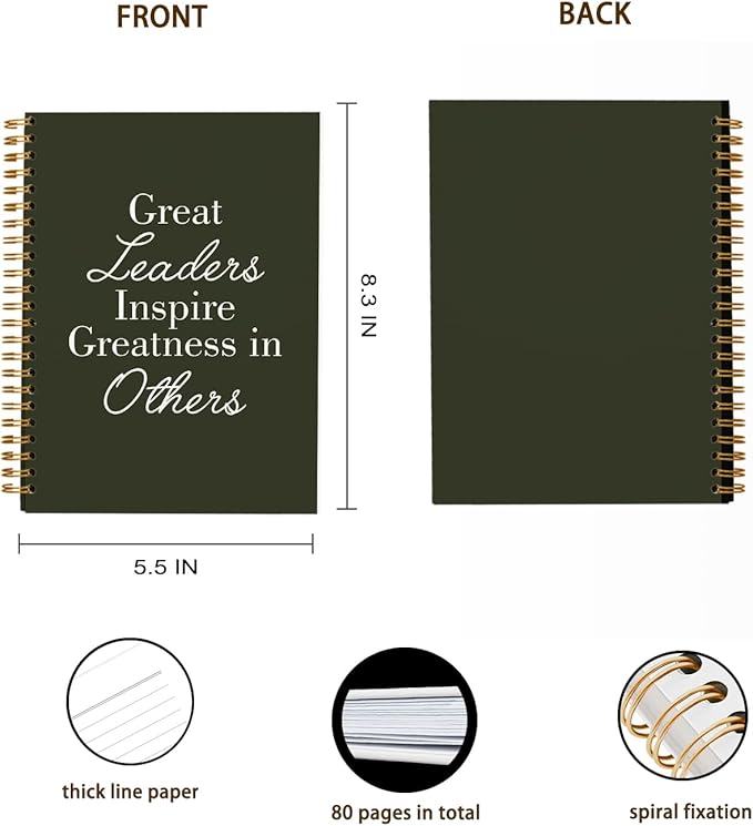 OXW Leadership Gifts Notebook Journal, Leader Gifts for Women Men, Meeting Notebook for Work, Thank You Gifts for Leader Boss Mentor Supervisor, Olive Green Spiral Notebook 5.5 x 8.3
