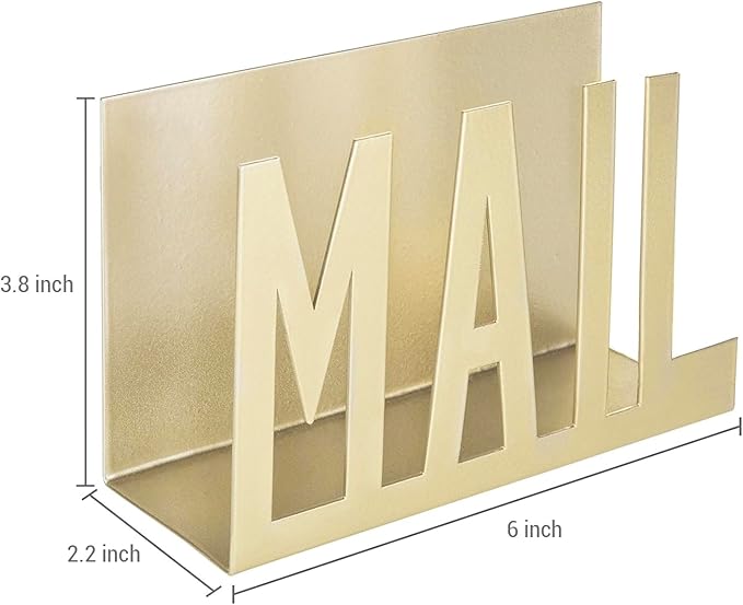 MyGift Mail Holder Organizer Countertop Modern Brass Metal with Cutout MAIL Lettering Design, Office Desktop Envelope and Document Storage Rack