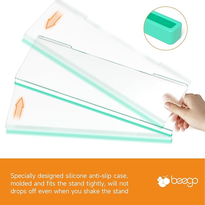 BEEGO Ergonomic Computer Keyboard Stand - Clear Acrylic Keyboard Riser Tilted Keyboard Holder Keyboard Tray with Teal Blue Non-Slip Strip for Easy Typing at Home School Office Desk Accessories