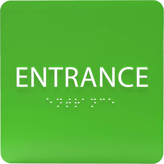 ADA CENTRAL SIGNS - 6" X6" Entrance Sign - ADA Compliant Tactile Graphics Grade 2 Braille Text Acrylic Wall Sign - Entry, Way in, Access Signs for Office, Hotel, Schools, Apartment, and Restaurants