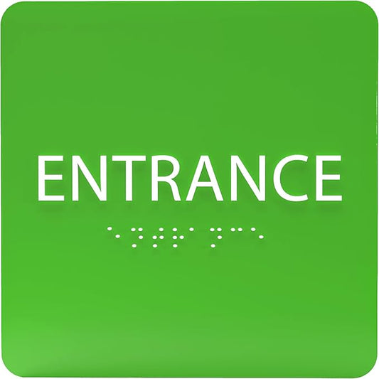 ADA CENTRAL SIGNS - 6" X6" Entrance Sign - ADA Compliant Tactile Graphics Grade 2 Braille Text Acrylic Wall Sign - Entry, Way in, Access Signs for Office, Hotel, Schools, Apartment, and Restaurants