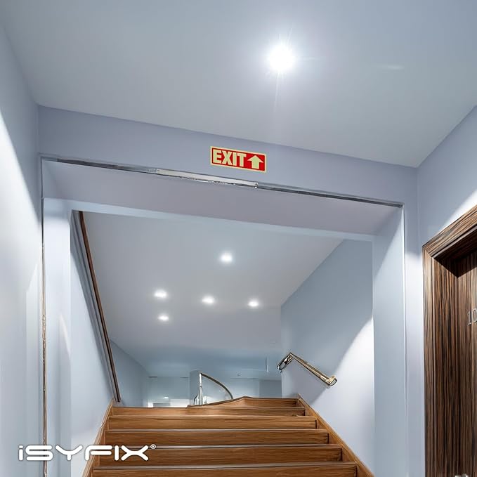 iSYFIX Exit Stickers Signs with Directional Up Arrow 12 Pack 12x4 Inch - Glow in the Dark Photoluminescent Vinyl for Office, School, Business, Warehouse - UV & Weather Resistant for Indoor/Outdoor Use