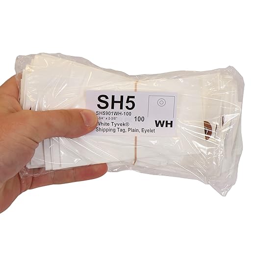 SmartSign Blank Tyvek Shipping Tags with Wire, Size #5 | 4 3/4" x 2 3/8", Pack of 100, White