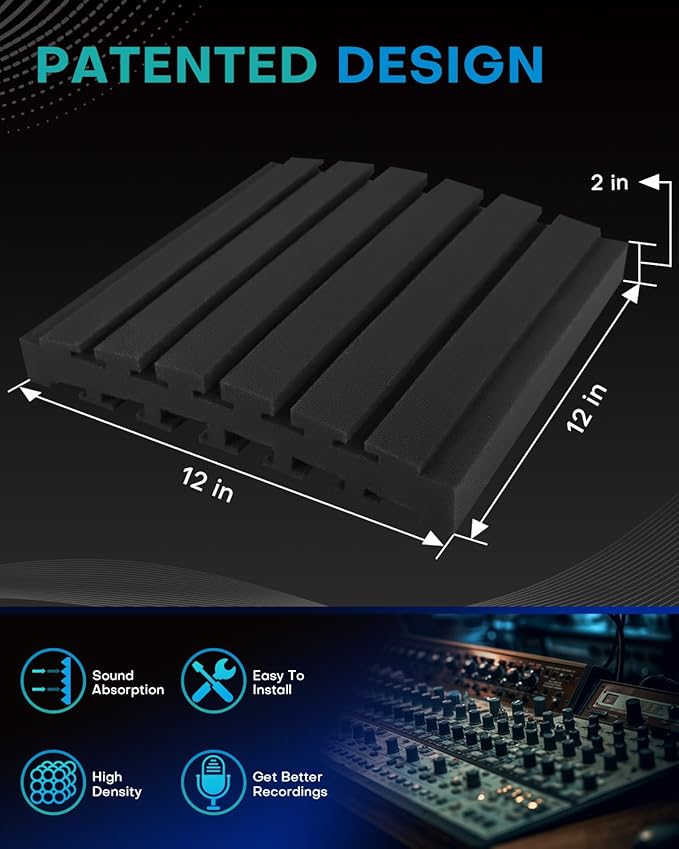 24Packs Curved Sound Proof Foam Panels for Walls, 2" Acoustic Panels Sound Absorbing Dampening, Soundproofing Noise Reducing Cancelling Treatments for Home Office Recoding Studio Decor, 2x12x12" Black