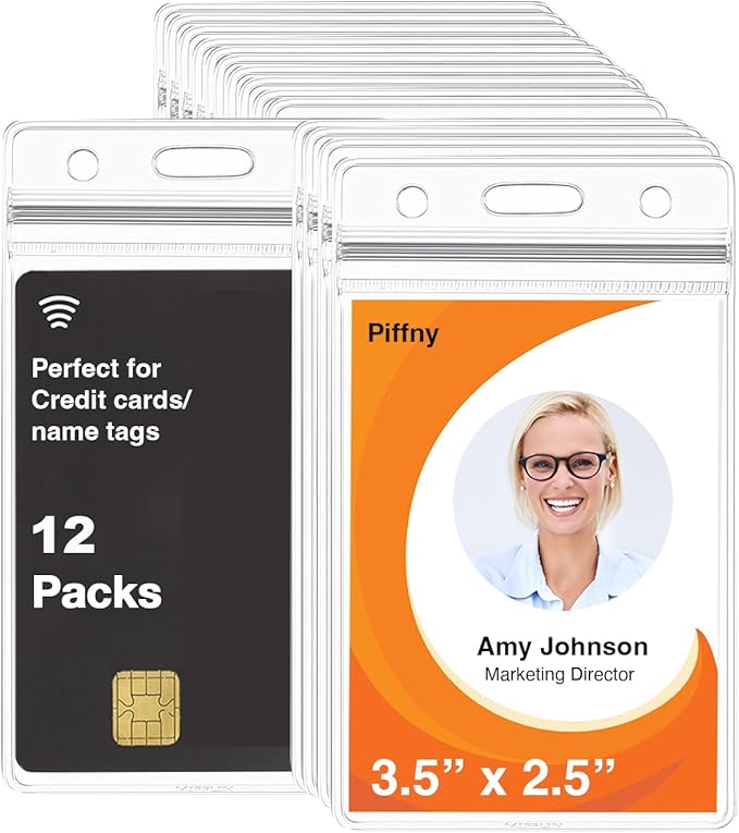 Clear ID Holder for Lanyard - ID Card Holder Waterproof (Inches, 2.25 x 3.5 Vertical 12 Pack)