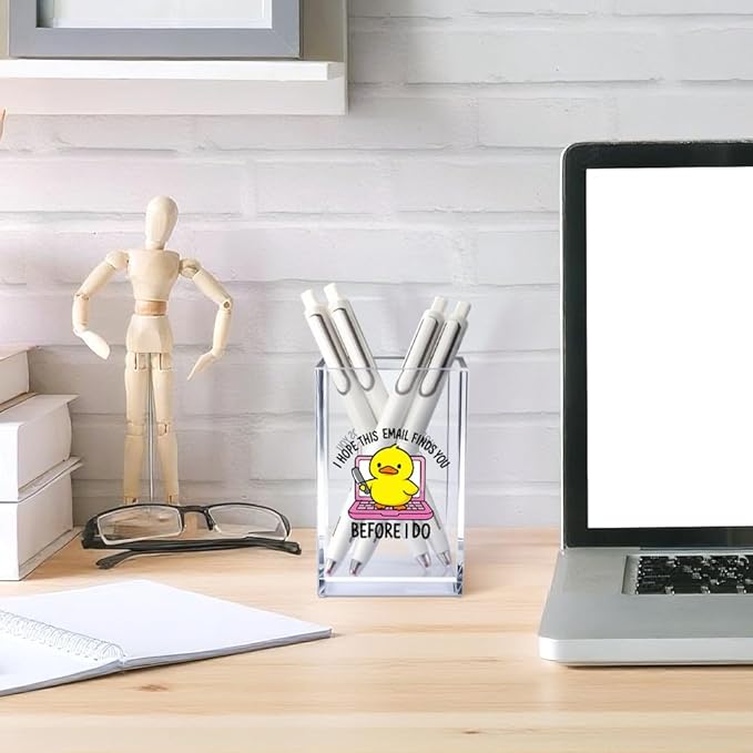 Vgrti I Hope This Email Finds You Before I Do Acrylic Cosmetic Pencil Pen Holder Cup, Funny Duck Knife Desk Organizer for Home Office Decor, Sarcastic Work Gifts for Women Men Duck Lovers Coworkers