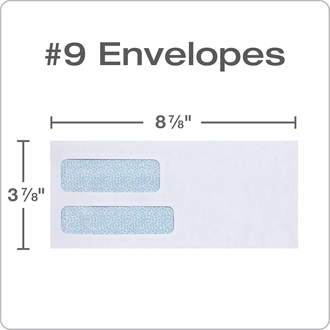 Columbian #9 Security Envelopes, 500 Pack, Double Window Self Seal Envelopes for Invoices and Business Mailings, 3-7/8" x 8-7/8", Durable 24 lb White Paper