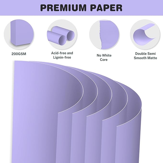 Cardstock 8.5 X 11, 40 Sheets, Light Purple Card Stock, 75lb/ 200gsm Copy Paper, Cardstock Printer Paper For Art, Drawing, Invitations, DIY Cards, Craft, Construction, School & Office Supplies