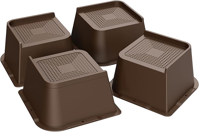MXMZHXU Bed Risers 2 inch, 3 inch, 4 inch, 6 inch or 8 inch Heavy Duty Furniture Risers, Up to 6000 Lbs L Shaped Design Bed Lifts Blocks for Couch Desk Sofa Table (Dark Brown 4 Pack, 3 Inch)