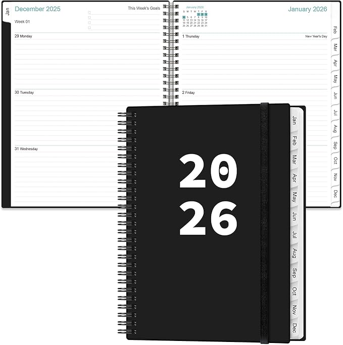 2026 Planner - Planner 2026 from January 2026 to December 2026 with 12 Monthly Tabs, Flexible Cover, Inner Pocket, 8.5" x 11", Black-A