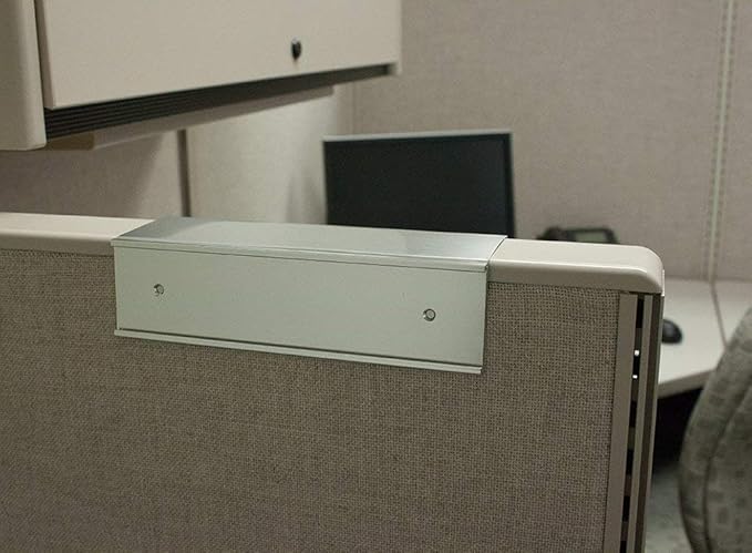The Original Over the Cube - Quality Aluminum, Changeable Cubicle Nameplate Holder, Satin Silver Base, and Silver Name Plate Holder, (2.75" cubicle wall depth) - Made in the USA