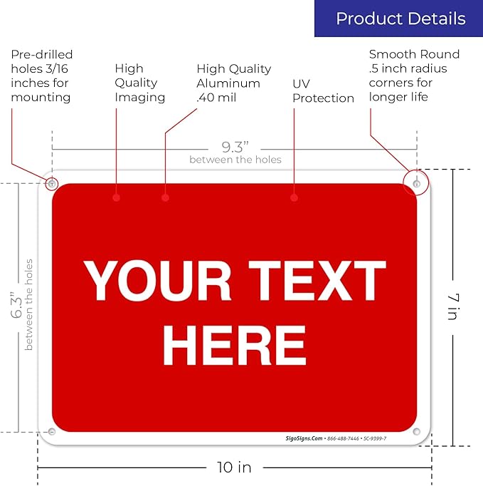 Personalized Custom Red Background Customize for Office, Business, Workplace, Home, Airbnb, Delivery Sign, 10x7 Inches, Rust Free .040 Aluminum, Fade Resistant, Made in USA by Sigo Signs