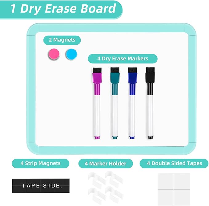 VUSIGN Small White Board Dry Erase, 8.5'' x 11'' Magnetic Dry Erase Board, Mini Whiteboard with Markers for Students, Fridge, Wall, Locker, Green
