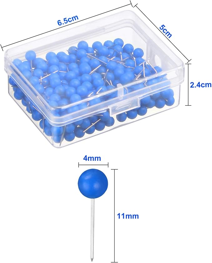 WILLBOND 500 Pack Map Push Pins Map Tacks Small Round Head Push Pins Thumb Tacks for Travel Picture Photo Bulletin Board Wall DIY Craft School Office Home(Blue,1/8 Inch)