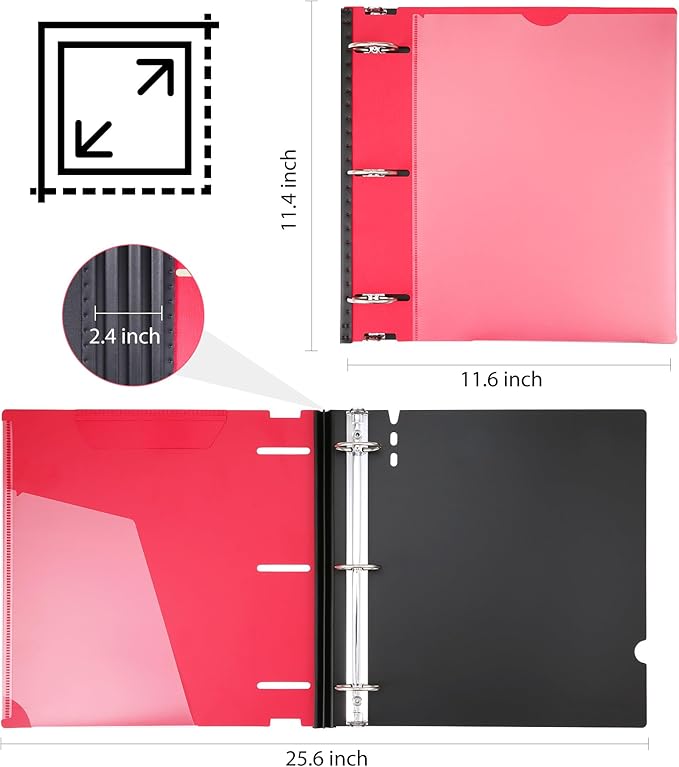 WOT I 1.5 Inch Telescoping 3 Ring Binder 6 Pack, Expandable Flexible Binder with Customizable Front Cover & Clear Catalog Pocket, Holds 370 Sheets, Assorted Colors, School Office Supplies