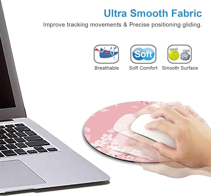 IMAYONDIA Cute Pink Mouse Pad, Floral Flowers Mouse Pad, Sakura Cherry Blossom Round Mousepad, Aesthetic Desk Decor, Anti Slip Rubber Base Mice pad for Computer Office Girl, 7.9 x 7.9 Inch
