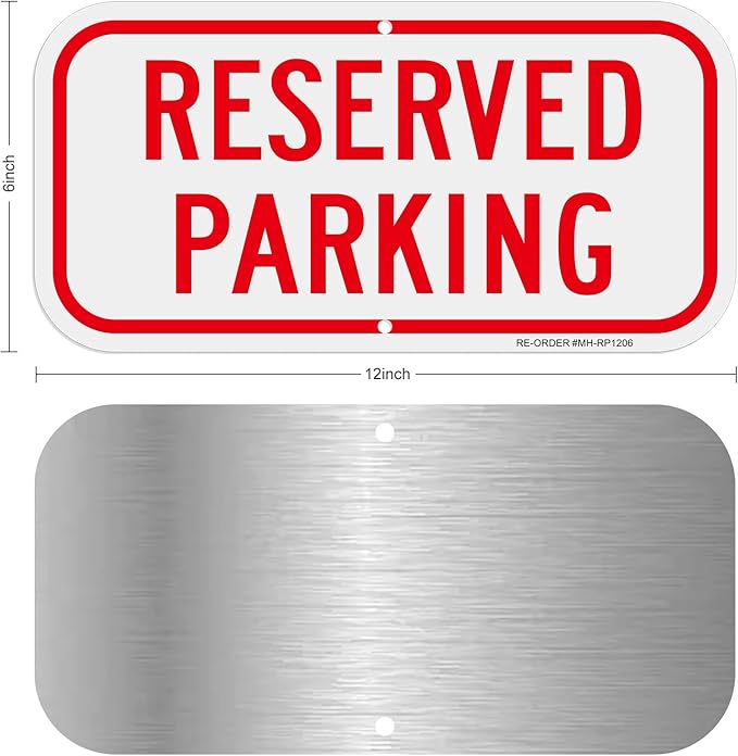 2 Pack Reserved Parking Signs,12x6Inch Aluminum Reserved Sign, UV Protected and Weatherproof, Durable Ink, Easy to Install and Read, Indoor/Outdoors Use