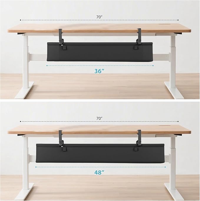 Oxford Cloth Under Desk Cable Management Tray,No-Drill 48" Desk Cable Management Organizer with Clip/Screw Installation,Holds Up to 70 lbs,Fabric Cable Management for Home,Office & Gaming Computer