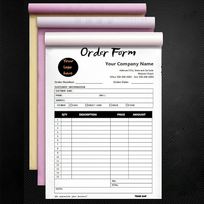 Custom Carbonless Sales Invoice Form Books for Small Business, Personalized NCR 2-Part Receipt Book with Carbon Copies, Cover Add Company Name, Address and Number Printed