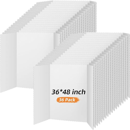 Ctosree 36 Pcs 48 * 36 Inch Tri Fold Poster Board Bulk, Science Fair Project Display Paperboard, Single Wall, Lightweight Presentation Board(White)