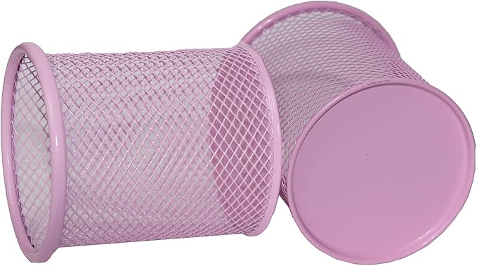SNOW COOLER Pen Holder Mesh Pencil Holder Metal Pen Holder Cup Pencil Cup Holder for Desk Office Pen Organizer PINK, 4 Pack