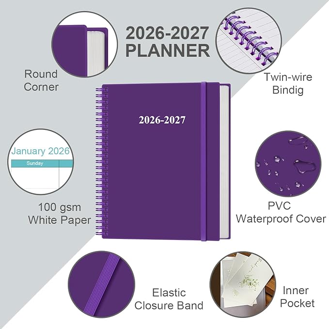 2026-2027 Planner - 18 Months Weekly & Monthly Planner from January 2026 - June 2027, Planners 2026-2027 with Elastic Closure, Inner Pocket, 8.5" x 11", Purple