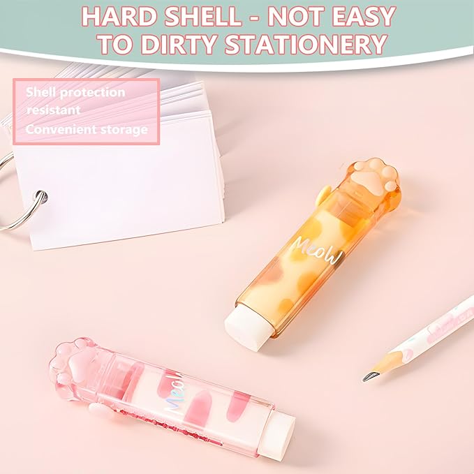 Retractable Pencil Eraser, Cute Erasers,Kawaii Cat Paw Eraser,Suitable for School Home Office Supplies, 4Pcs