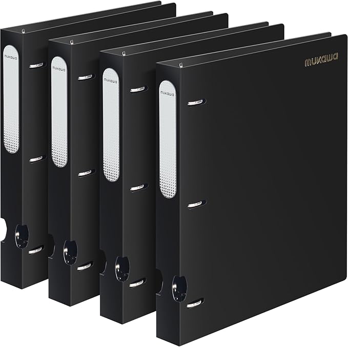 MUKAWA 1 Inch 3 Ring Binder, D-Ring Binder Holds 250 Sheets, PP Cover with Writable Spine Label, Lay-Flat Design, Letter Size 8.5x11, Lightweight for School, Office & Home Organization, 4 Pack, Black