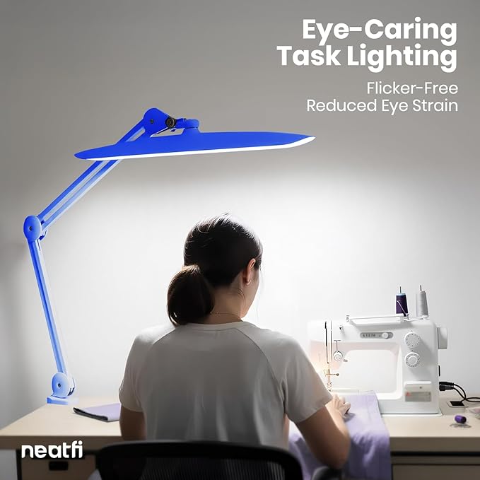Neatfi XL 2,200 Lumens LED Task Lamp, 24W Super Bright Desk Lamp, 117 Pcs SMD LED, 4 Level Brightness, Dimmable, Task Light for Home, Office, Workbench (Non-CCT, Sapphire Blue)