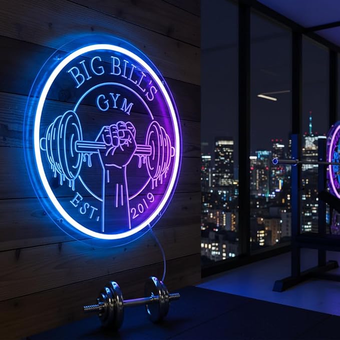 Personalized Gym Neon Sign, Large Custom Dumbbell Barbell Name LED RGB Multiple Colors Neon Light for Home Gym Workout Room, Fitness Studio, Sport Club, Man Cave Sports Equipment Stores Decoration Fitness Lover Dad Friends Gift
