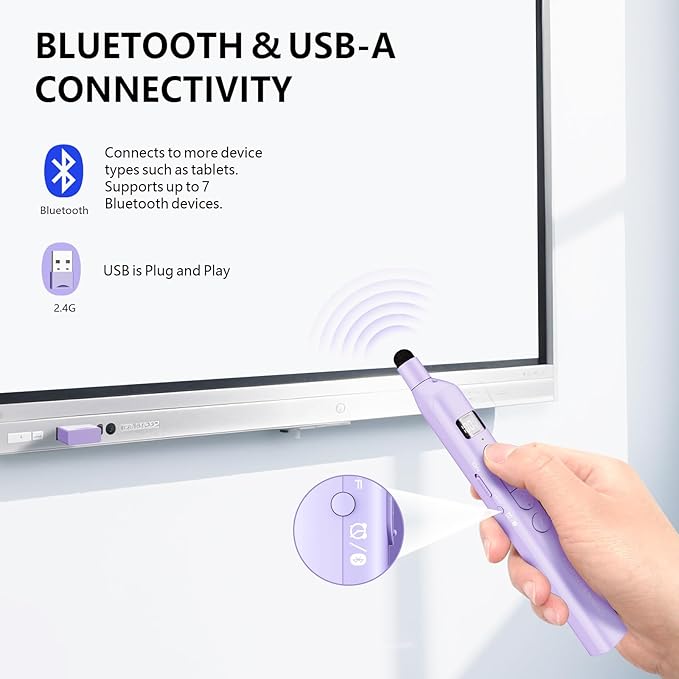 Norwii N21 Bluetooth Presentation Clicker with Telescopic Teaching Pointer, Presentation Remote with Retractable Stick for PowerPiont, Wireless Presenter, Slide Advancer - Purple