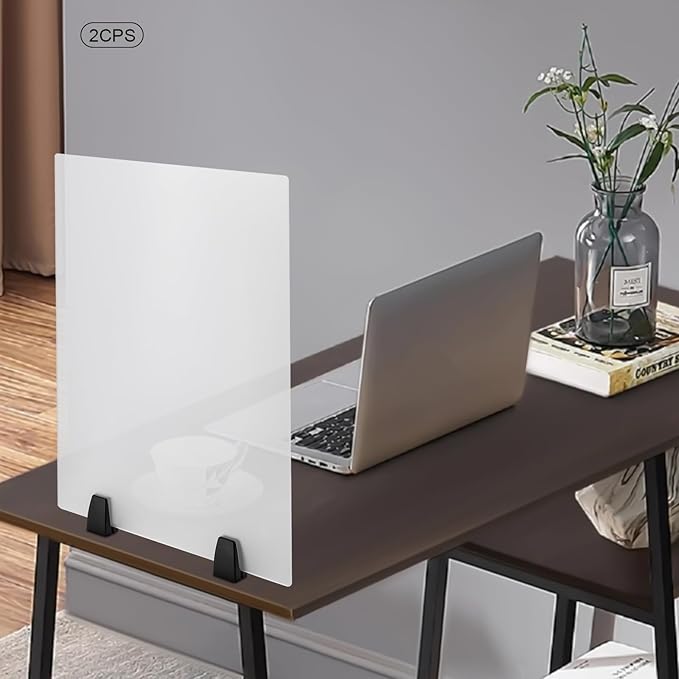 2 Pack Desk Privacy Panels & Dividers, 24 * 18" Frosted Acrylic Desk Partition Panel with Clamps, Portable Privacy Screen for Office, School, Call Center Workstation