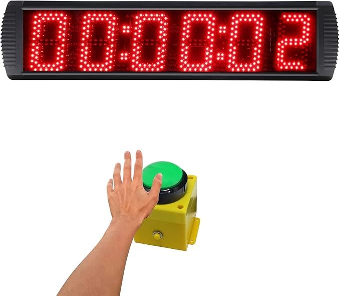 5 Inch 6-Digit LED Race Timer, Running Event Gym Timer for Countdown/Count Up, 12/24 Hour Real Time, Stopwatch with Remote Control, Portable Large Wall Clock（Button）