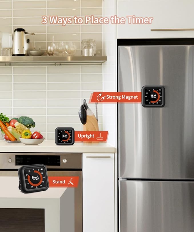MeesMeek Digital Visual Timer - Large Display Magnetic Countdown Timer with Adjustable Volume and Brightness, 11H59M Memory Function for Kitchen, Classroom, Study Time Management, Seniors & Teachers
