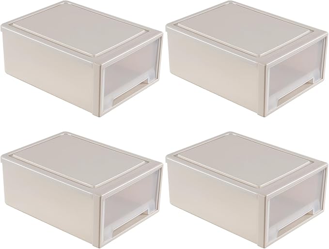 Buyitt 4-Pack 19 Quart Stacking Drawer, Clear Storage Closet Organizer, Yellow Frame, Stackable Modular Plastic Drawers for Clothes, Accessories, Craft Supplies, Shoes or Linens